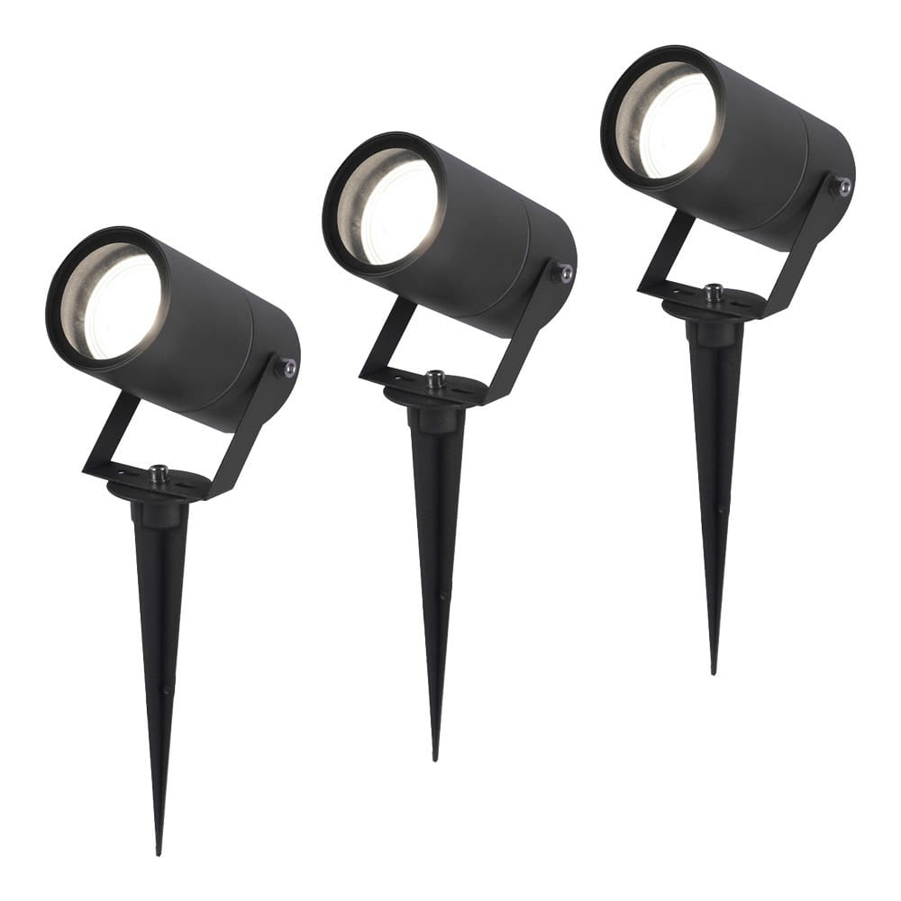 Set van 3 Spikey LED prikspots - GU10 5 Watt 400 lumen - Dimbaar - Kantelbaar - 6000K daglicht wit - IP65 waterdicht - Zwart - Tuinspots - Pinspots afbeelding