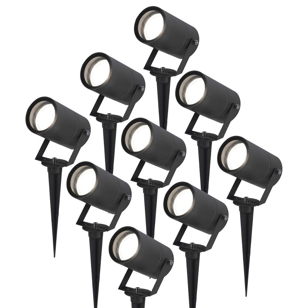 Set van 9 Spikey LED prikspots - GU10 5 Watt 400 lumen - Dimbaar - Kantelbaar - 6000K daglicht wit - IP65 waterdicht - Zwart - Tuinspots - Pinspots afbeelding