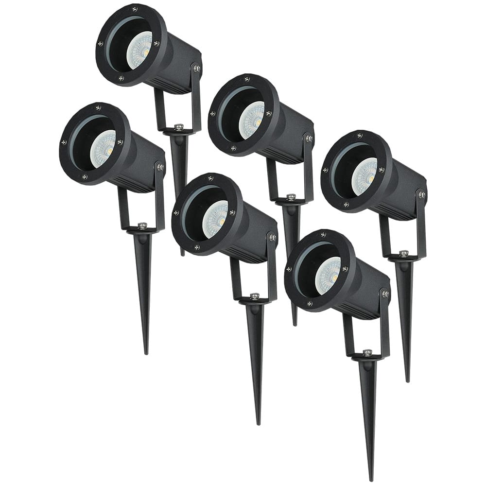 Set van 6 LED prikspots - Dimbaar - Kantelbaar - 4000K neutraal wit - 5 Watt 400 lumen - IP65 - Waterdicht - Zwart - Tuinspot - tuinverlichting - padverlichting afbeelding