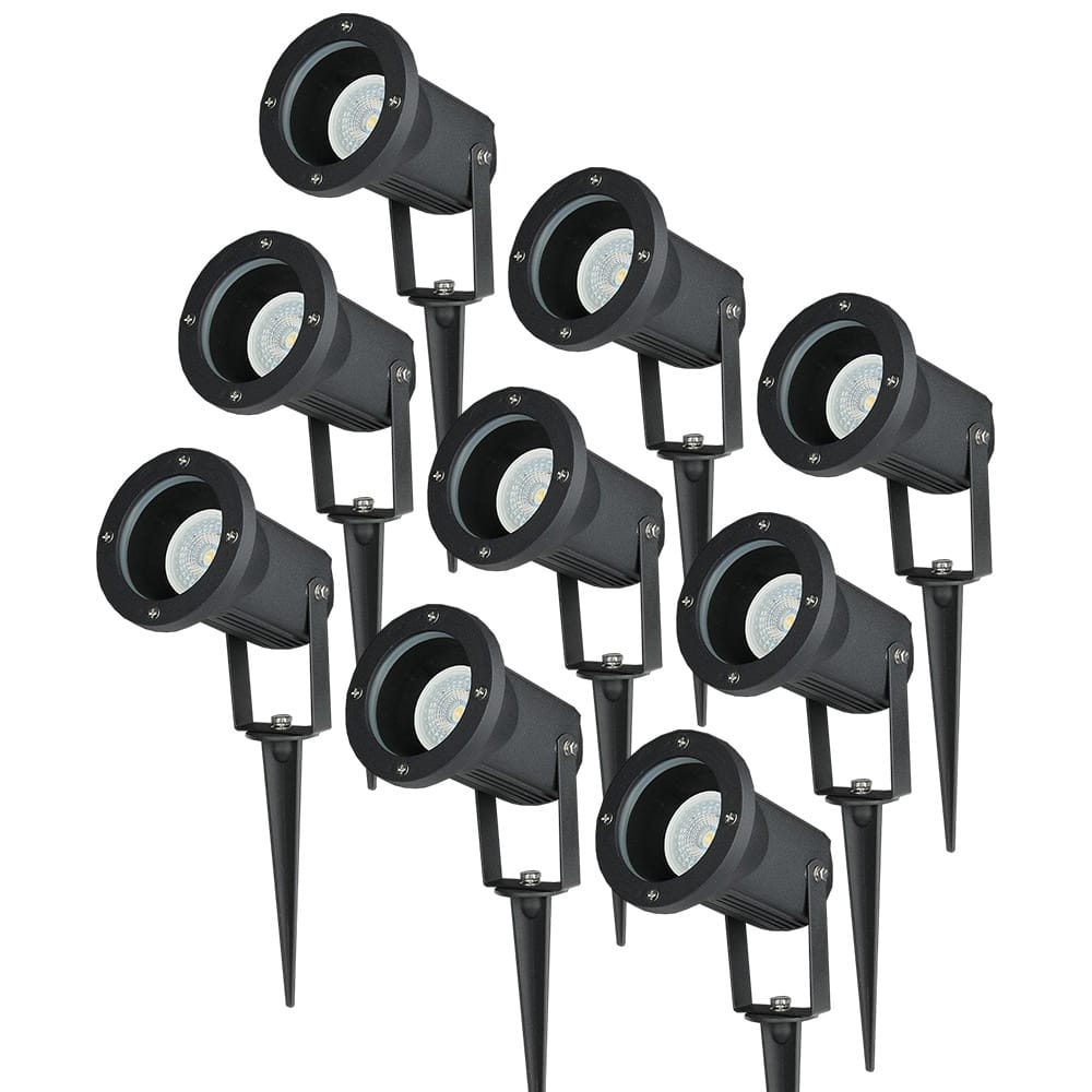 Set van 9 LED prikspots - Dimbaar - Kantelbaar - 4000K neutraal wit - 5 Watt 400 lumen - IP65 - Waterdicht - Zwart - Tuinspot - tuinverlichting - padverlichting afbeelding