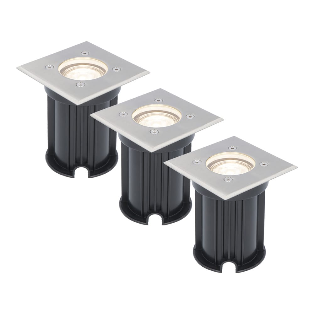 Set van 3 LED Grondspots vierkant buiten - Dimbaar - GU10 - 4000K neutraal wit - 4 Watt 345 Lumen - Oprit - Tuinspot - RVS - IP64 Waterdicht