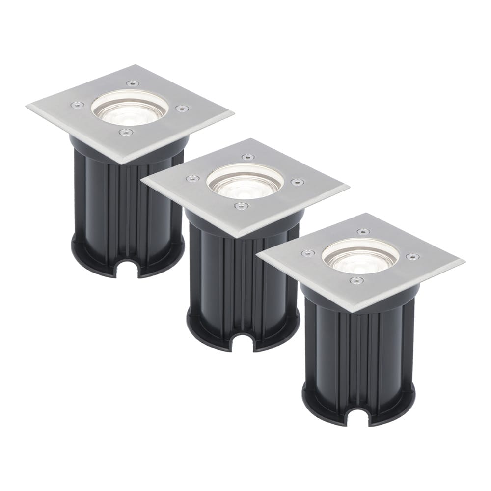 Set van 3 LED Grondspots vierkant buiten - Dimbaar - GU10 - 6000K daglicht wit - 5 Watt 400 lumen - Oprit - Tuinspot - RVS - IP65 waterdicht afbeelding