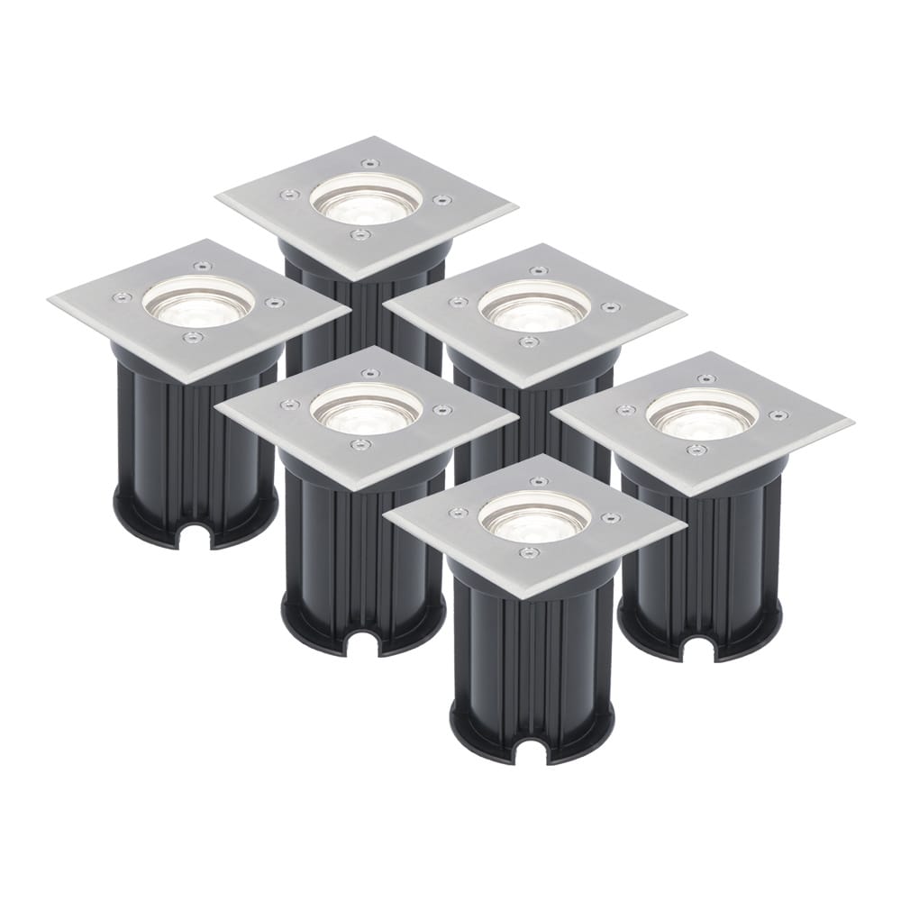 Set van 6 LED Grondspots vierkant buiten - Dimbaar - GU10 - 6500K daglicht wit - 4 Watt 345 Lumen - Tuinspot - Oprit - RVS - IP64 Waterdicht