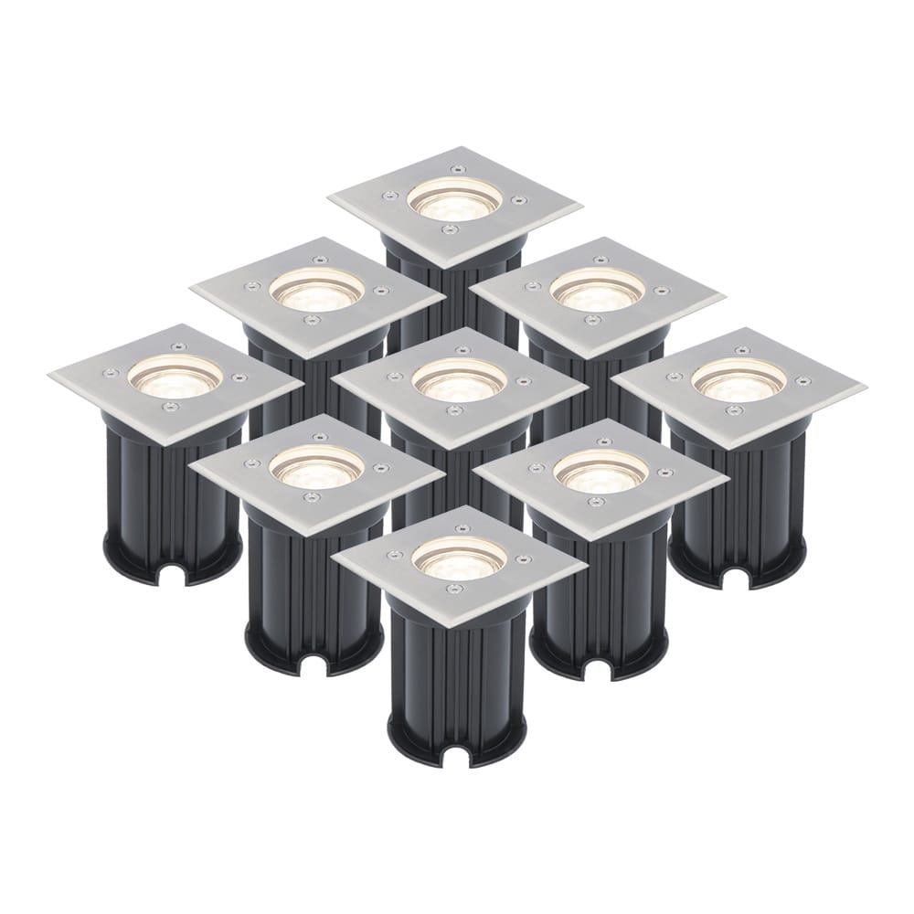 Set van 9 LED Grondspots vierkant buiten - Dimbaar - GU10 - 4000K neutraal wit - 5 Watt 400 lumen - Tuinspot - Oprit - RVS - IP65 waterdicht afbeelding