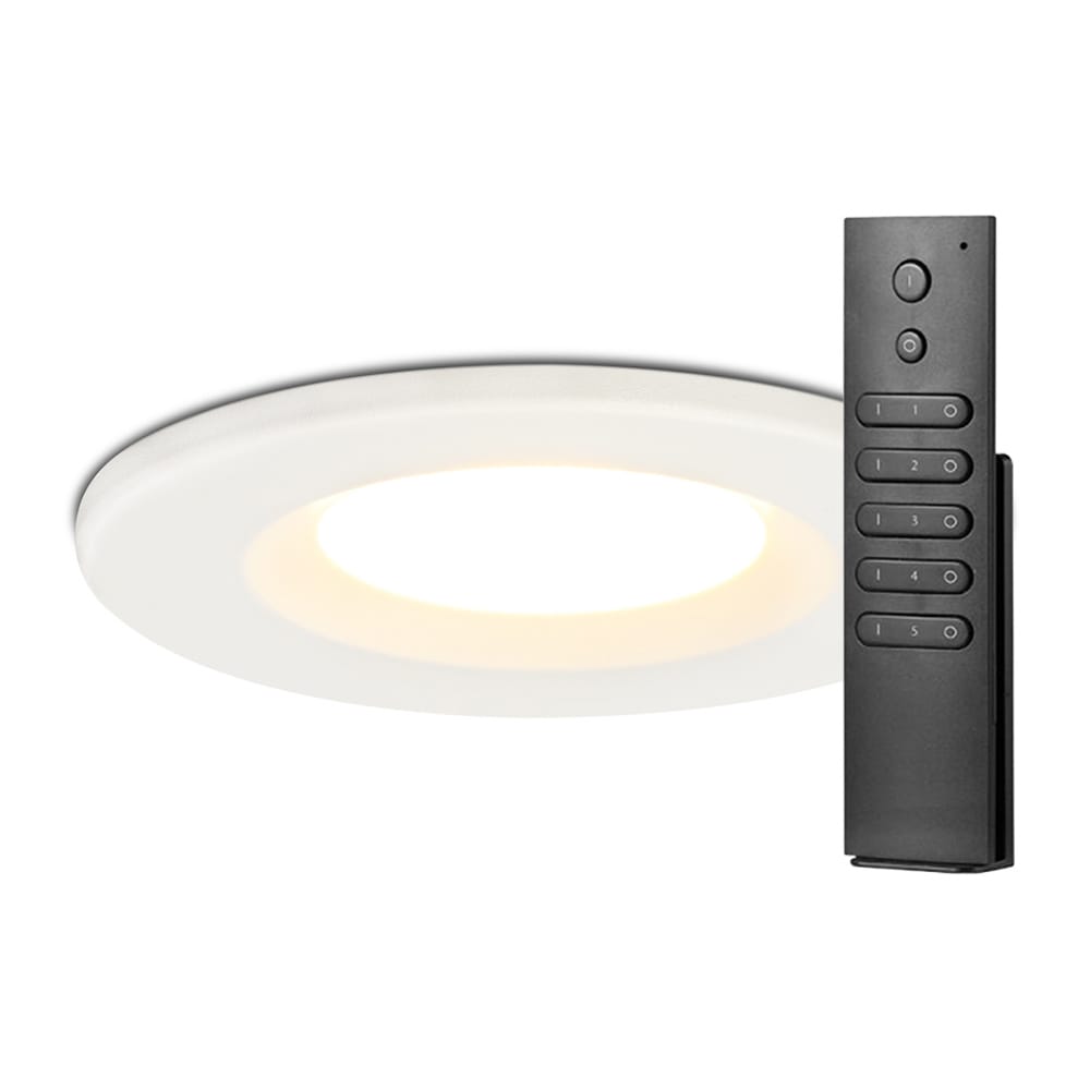 6x Venezia LED inbouwspots - Wit - Dimbaar - 6 Watt 650 lumen - 2700K warm wit - IP65 waterdicht - Inclusief Afstandsbediening - Verandaspots - lage inbouwdiepte afbeelding