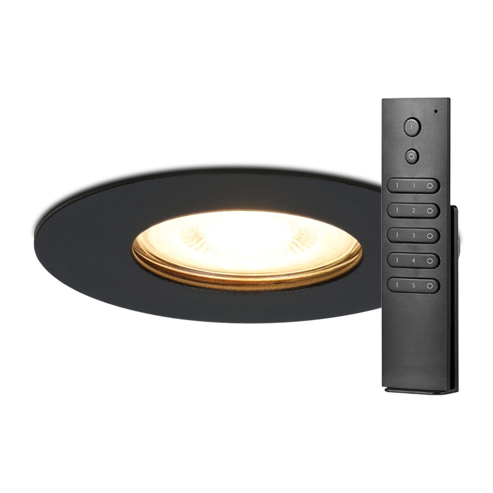 6x Bari inbouwspots - Zwart - Dimbaar - GU10 - 4 Watt 345 lumen - 2700K warm wit - IP65 Waterdicht - met dimmer en afstandsbediening - badkamer en woonkamer afbeelding
