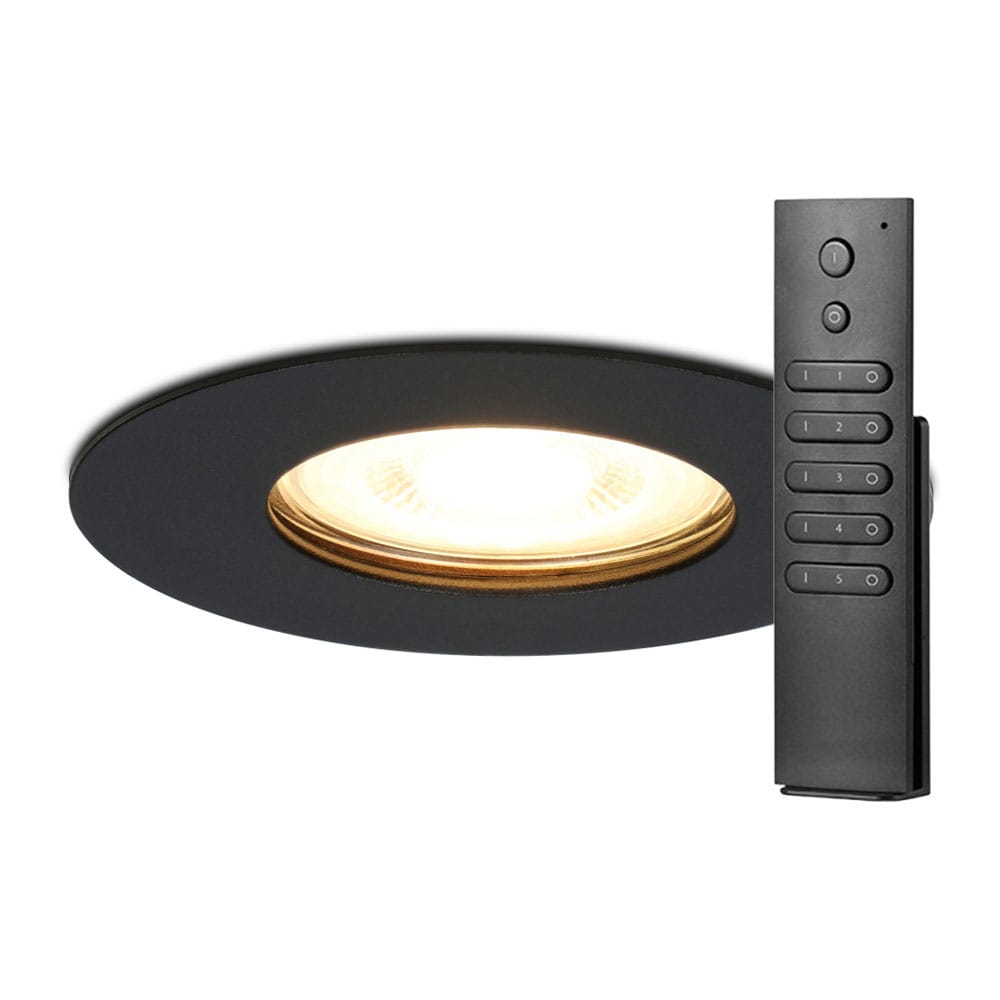8x Bari inbouwspots - Zwart - Dimbaar - GU10 - 4 Watt 345 lumen - 2700K warm wit - IP65 Waterdicht - met dimmer en afstandsbediening - badkamer en woonkamer afbeelding