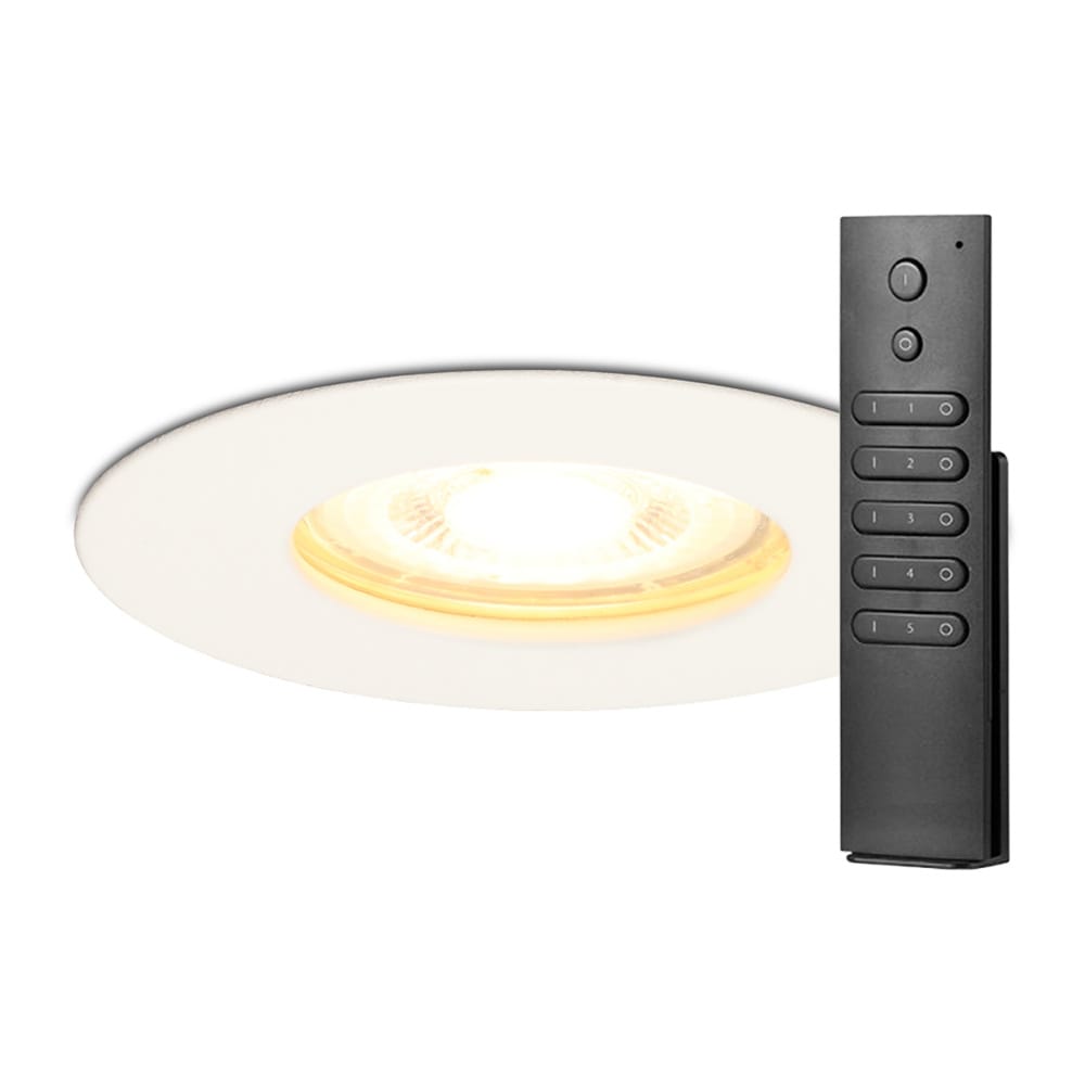 6x Bari inbouwspots - Wit - Dimbaar - GU10 - 4 Watt 345 lumen - 2700K Warm wit - IP65 Waterdicht - met dimmer en afstandsbediening - Badkamer en woonkamer afbeelding