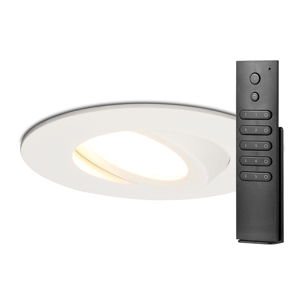 8x Napels inbouwspot - Wit - Dimbaar - 360° Kantelbaar - 39mm inbouwdiepte - 8 Watt 570 lumen - 2700K warm wit - IP65 waterdicht - met dimmer en afstandsbediening afbeelding