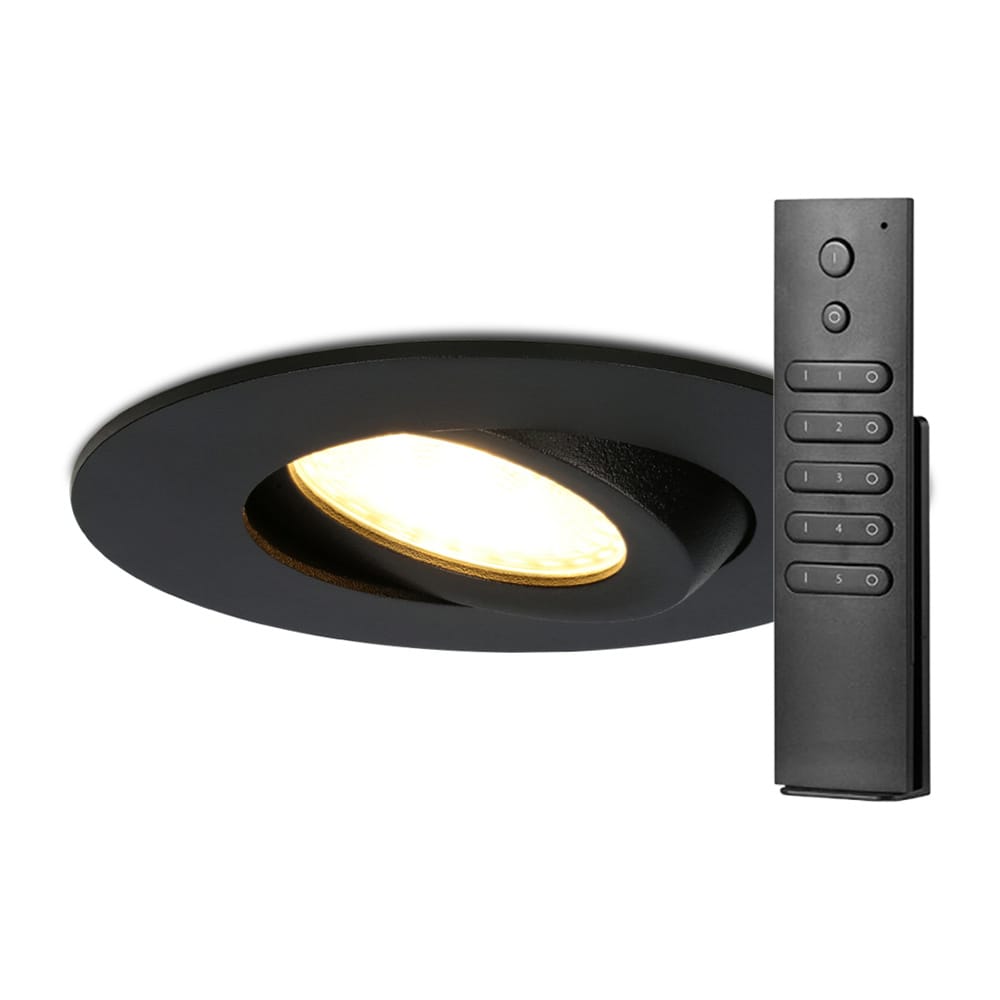 10x Napels inbouwspot - Zwart - Dimbaar - 360° Kantelbaar - 39mm inbouwdiepte - 8 Watt 570 lumen - 2700K warm wit - IP65 waterdicht - met dimmer en afstandsbediening afbeelding