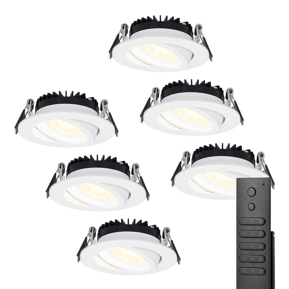6x LED inbouwspots Rome - Wit - 6 Watt 500 lumen - Kantelbaar - Dimbaar - 2700K warm wit - IP44 Waterdicht - Inclusief afstandsbediening - Geringe inbouwdiepte afbeelding