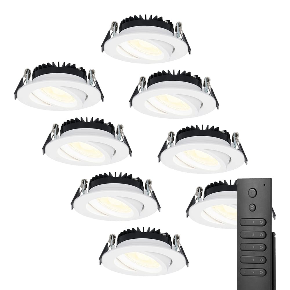 HOFTRONIC™ Set van 8 dimbare LED inbouwspots Rome - Wit - 6 Watt - Kantelbaar - 2700K warm wit - IP44 - Inclusief afstandsbediening - Geringe inbouwdiepte