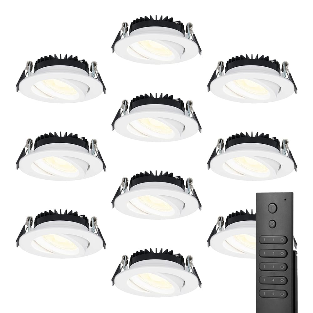 10x LED inbouwspots Rome - Wit - 6 Watt 500 lumen - Kantelbaar - Dimbaar - 2700K warm wit - IP44 Waterdicht - Inclusief afstandsbediening - Geringe inbouwdiepte afbeelding
