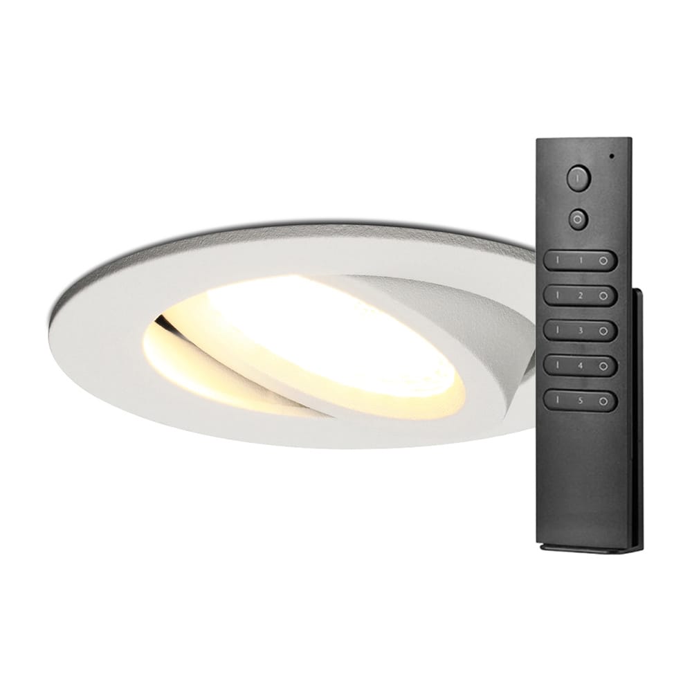 14x LED inbouwspots Rome - Wit - 6 Watt 500 lumen - Kantelbaar - Dimbaar - 2700K warm wit - IP44 Waterdicht - Inclusief afstandsbediening - Geringe inbouwdiepte afbeelding