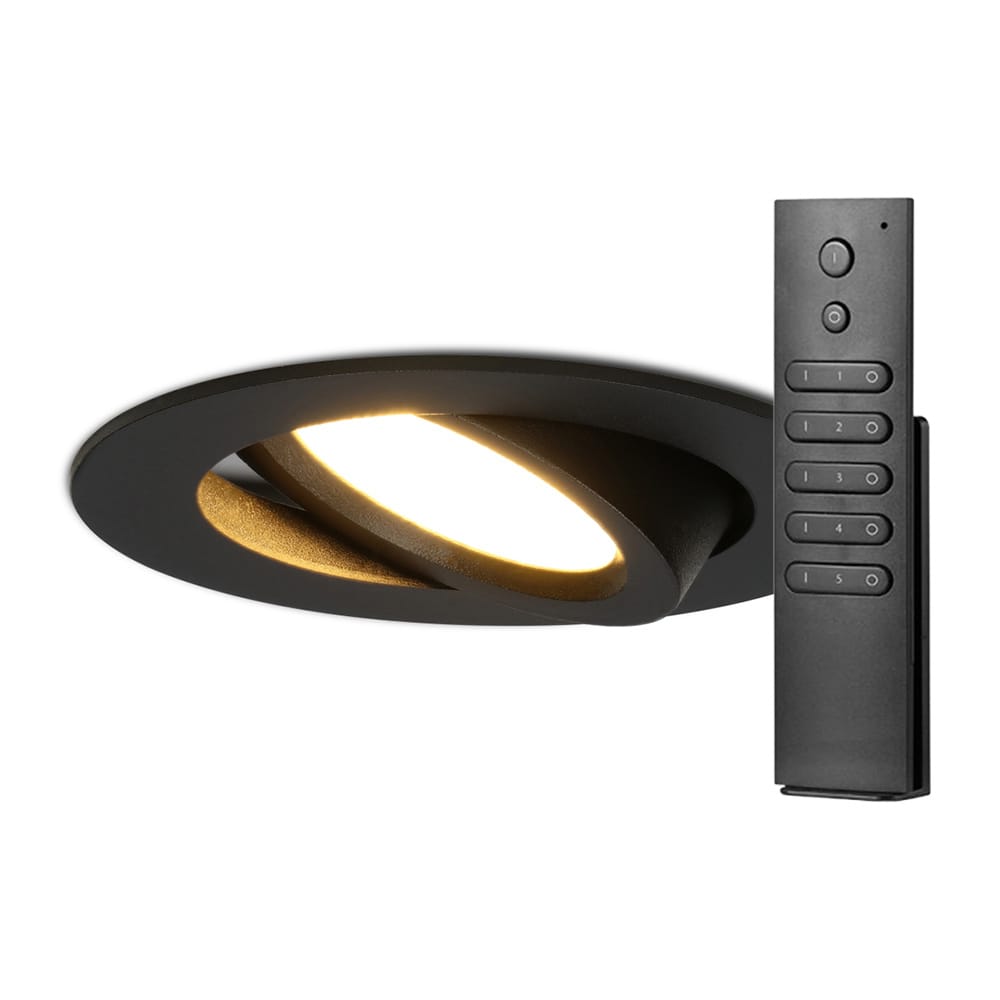 16x LED inbouwspots Rome - Zwart - 6 Watt 500 lumen - Kantelbaar - Dimbaar - 2700K warm wit - IP44 Waterdicht - Inclusief afstandsbediening - Geringe inbouwdiepte afbeelding