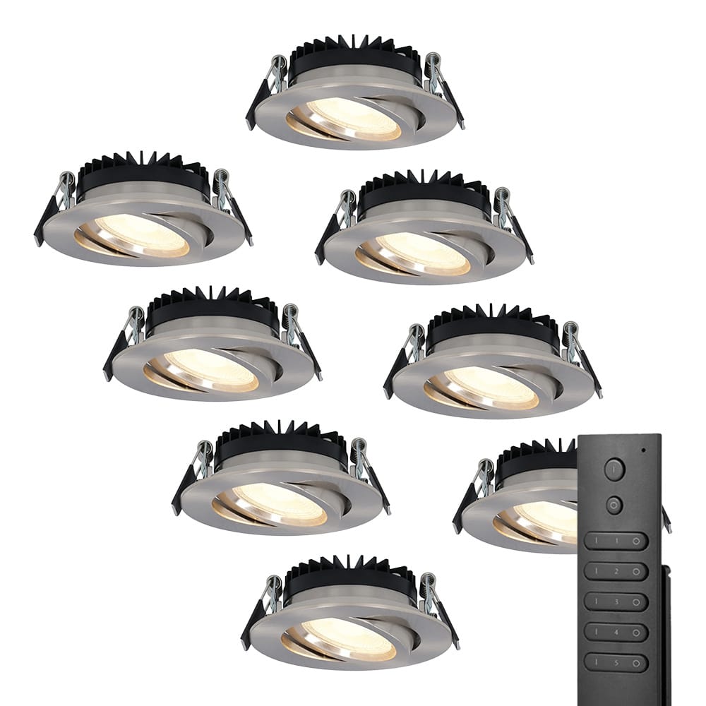 8x LED inbouwspots Rome - RVS - 6 Watt 500 lumen - Kantelbaar - Dimbaar - 2700K warm wit - IP44 Waterdicht - Inclusief afstandsbediening - Geringe inbouwdiepte afbeelding