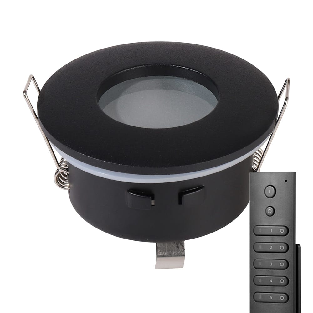12x LED inbouwspots Porto - Zwart - 4 Watt 345 lumen - 2700K warm wit - IP44 waterdicht - GU10 - Dimbaar - met dimmer en afstandsbediening - Voor badkamer afbeelding