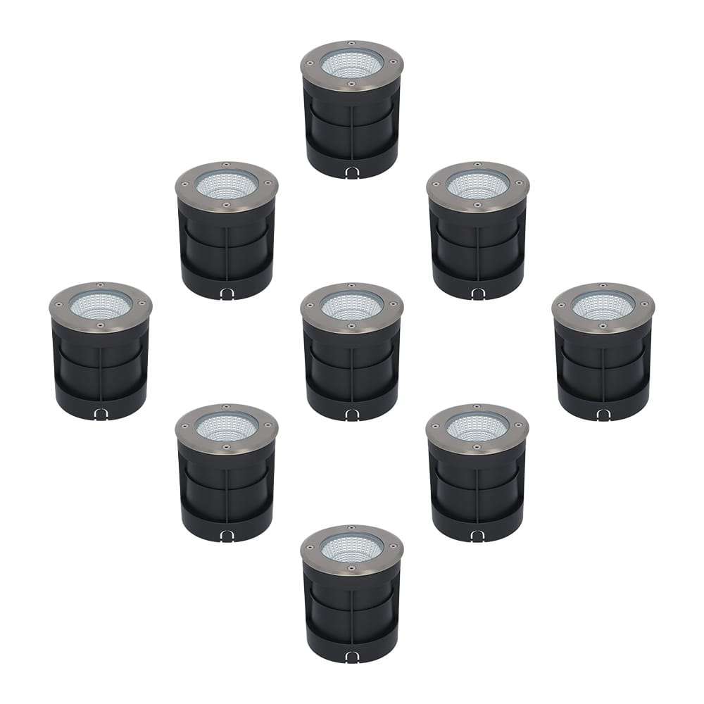 Set van 9 Donnie LED Grondspots buiten - Ingebouwde LED - 4000K neutraal wit - 6 Watt 500 lumen - Rond - Tuinspot - RVS - IP67 waterdicht