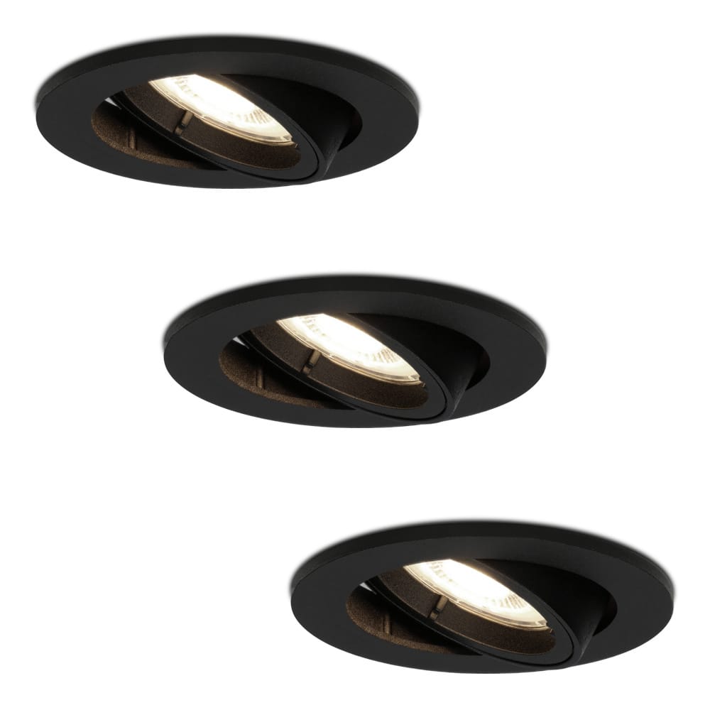 Set van 3 Oslo LED inbouwspot - 5 Watt 400 Lumen - 4000K Neutraal wit - GU10 - Dimbaar - Rond - Kantelbaar - IP20 Stofdicht - Zwart afbeelding
