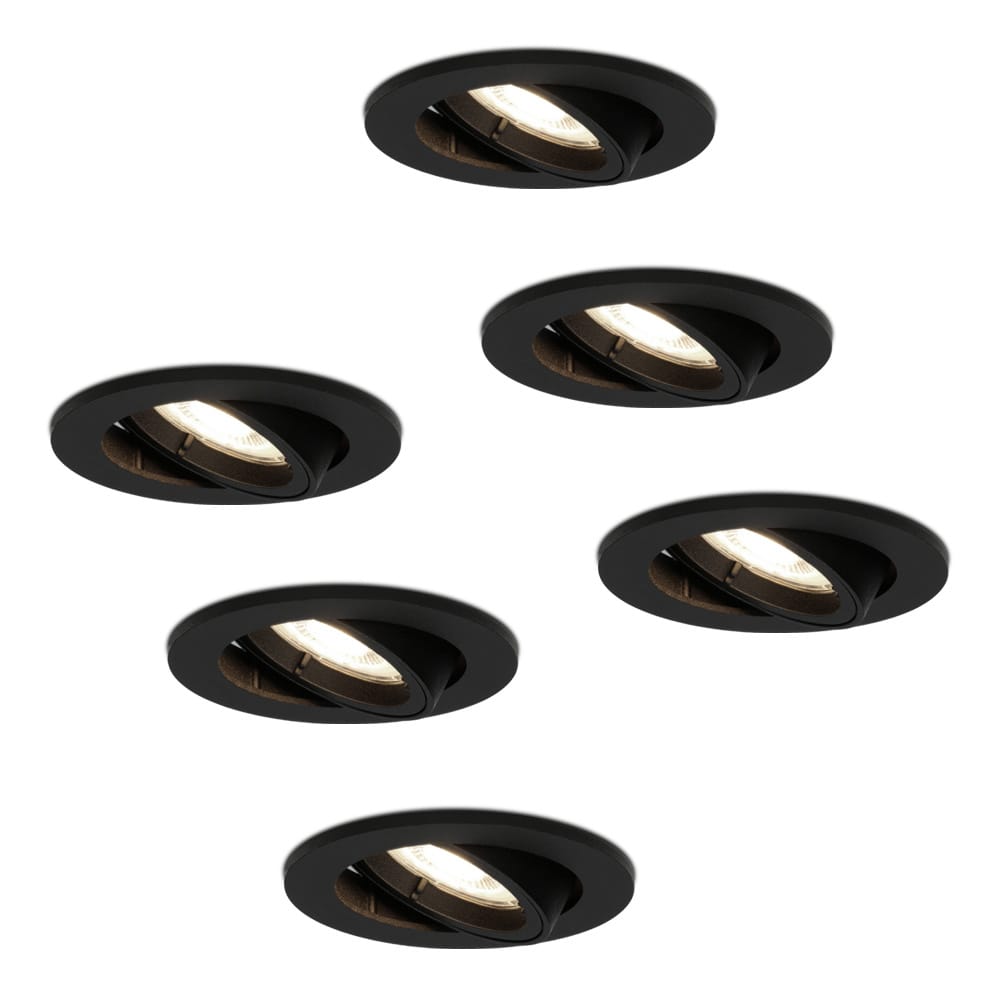 Set van 6 Oslo LED inbouwspot - 5 Watt 400 Lumen - 4000K Neutraal wit - GU10 - Dimbaar - Rond - Kantelbaar - IP20 Stofdicht - Zwart afbeelding
