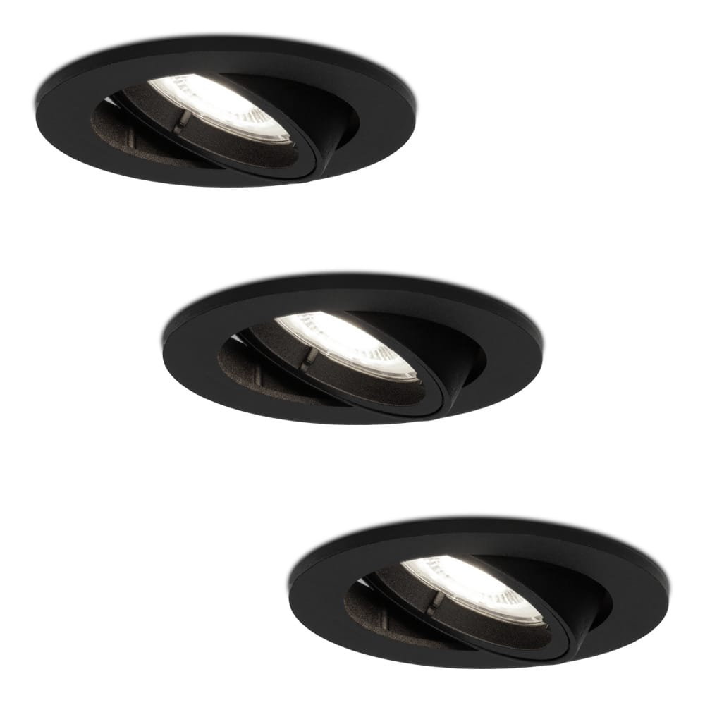 Set van 3 Oslo LED inbouwspot - 5 Watt 400 Lumen - 6000K Neutraal wit - GU10 - Dimbaar - Rond - Kantelbaar - IP20 Stofdicht - Zwart afbeelding