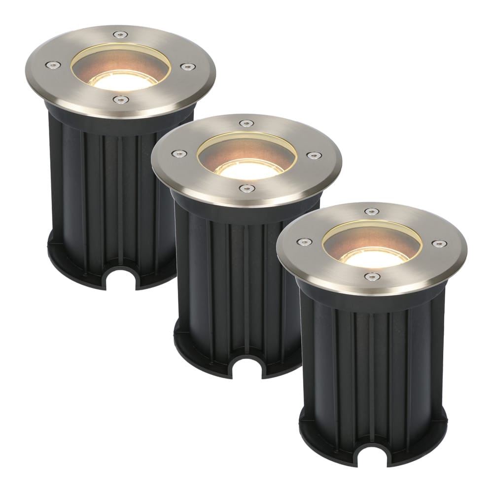 Set van 3 Maisy LED Grondspots Rond - Dimbaar - GU10 - 2700K warm wit - 4 Watt 345 lumen - Rond - Ø12cm - Tuinspot - Oprit - RVS - IP67 waterdicht afbeelding