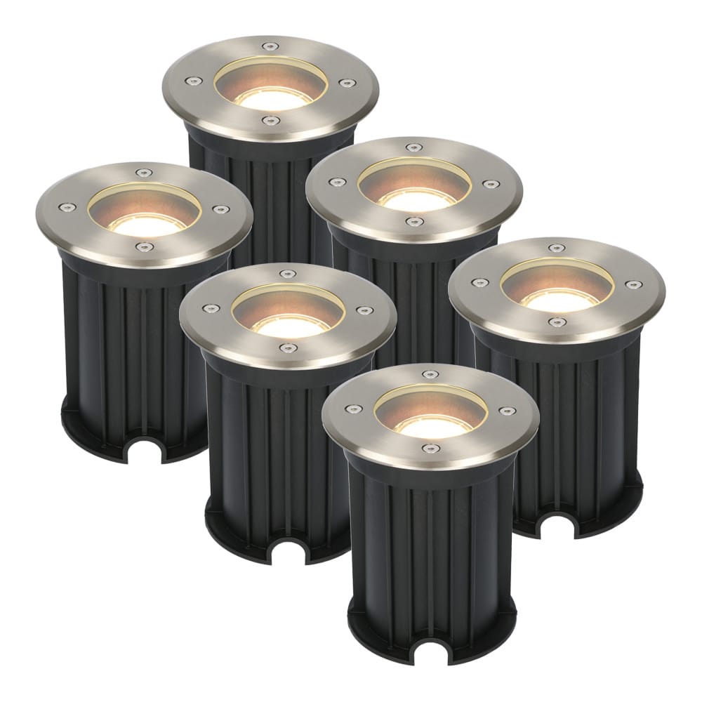 Set van 6 Maisy LED Grondspots Rond - Dimbaar - GU10 - 2700K warm wit - 4 Watt 345 lumen - Rond - Ø12cm - Tuinspot - Oprit - RVS - IP67 waterdicht afbeelding