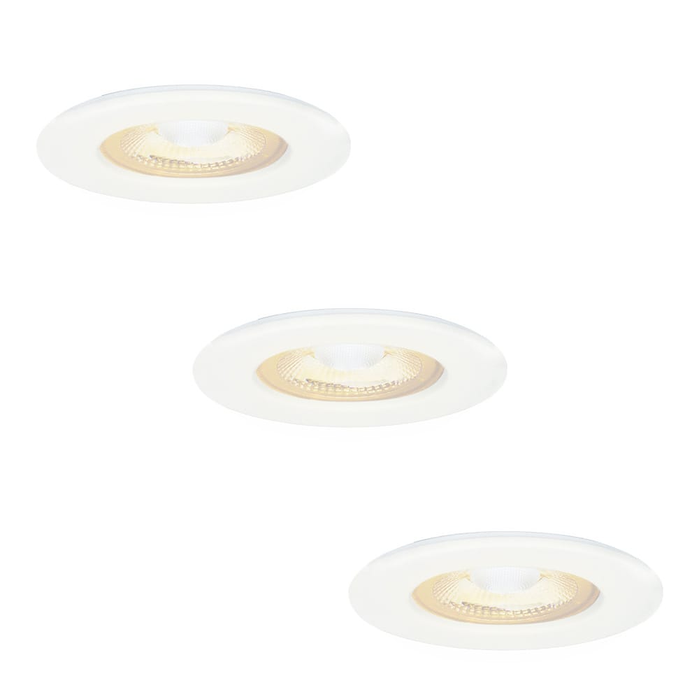 Set van 3 Nola LED inbouwspots - Lage inbouwdiepte (49mm) - 5 Watt 480 lumen - 2700K warm wit - Dimbaar - Rond - IP65 waterdicht voor binnen, buiten en badkamer - Wit afbeelding