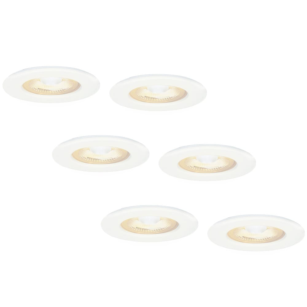 Set van 6 Nola LED inbouwspots - Lage inbouwdiepte (49mm) - 5 Watt 480 lumen - 2700K warm wit - Dimbaar - Rond - IP65 waterdicht voor binnen, buiten en badkamer - Wit afbeelding