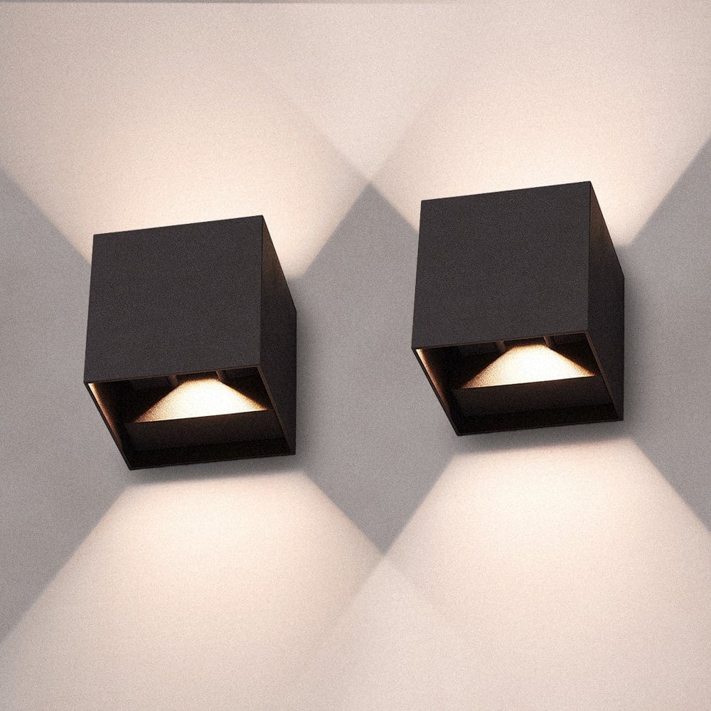 Set van 2 Kansas LED Wandlampen Kubus - 7 Watt 720lm - 3000K Warm Wit - IP65 Waterdicht - Up & Down Light - Modern - Zwart afbeelding