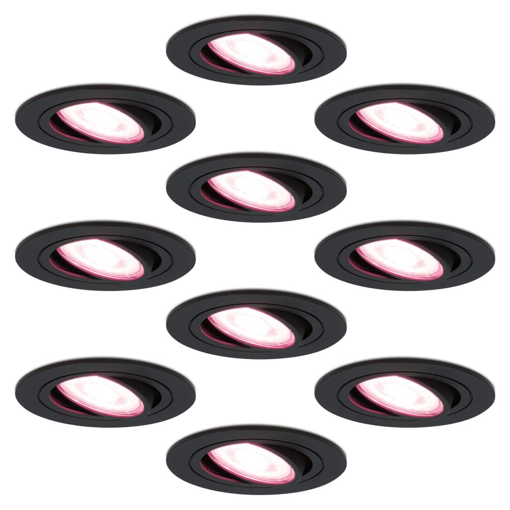 Set van 10 Miro smart inbouwspots - Wifi + Bluetooth - RGBWW - GU10 - Kantelbaar - Google Home, Amazon Alexa en Siri - IP20 voor binnen - Zwart afbeelding