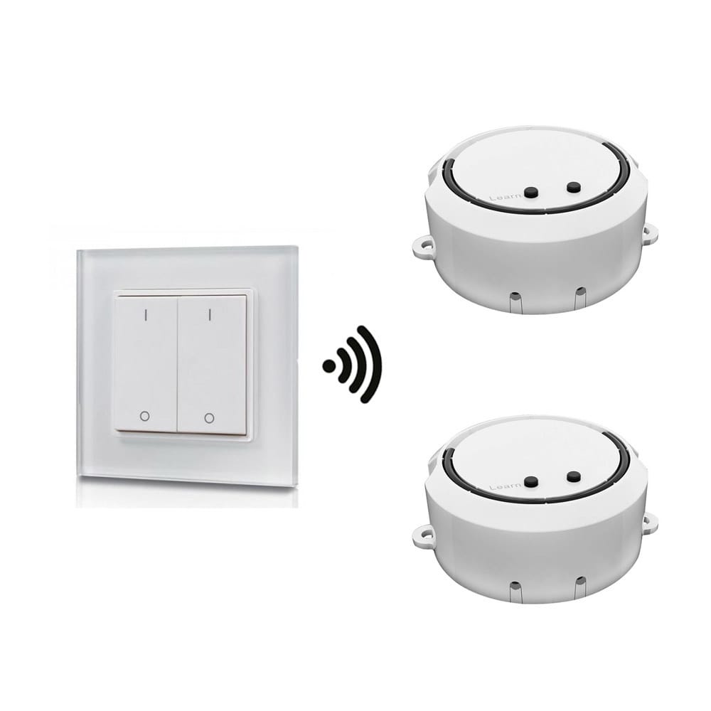 2x LED dimmer/ontvanger - Draadloos - Incl. wit frame met 2-kanaals drukknop - Geschikt voor inbouw & opbouw - Maximaal 200 Watt afbeelding