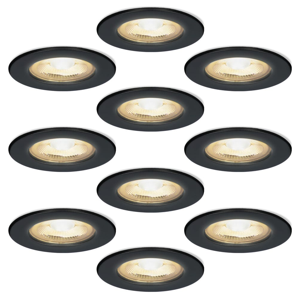Set van 10 Nola LED inbouwspots lage inbouwdiepte (49mm) 5 Watt 480Lumen 2700K Warm wit Dimbaar Rond IP65 waterdicht voor binnen, buiten en badkamer Zwart