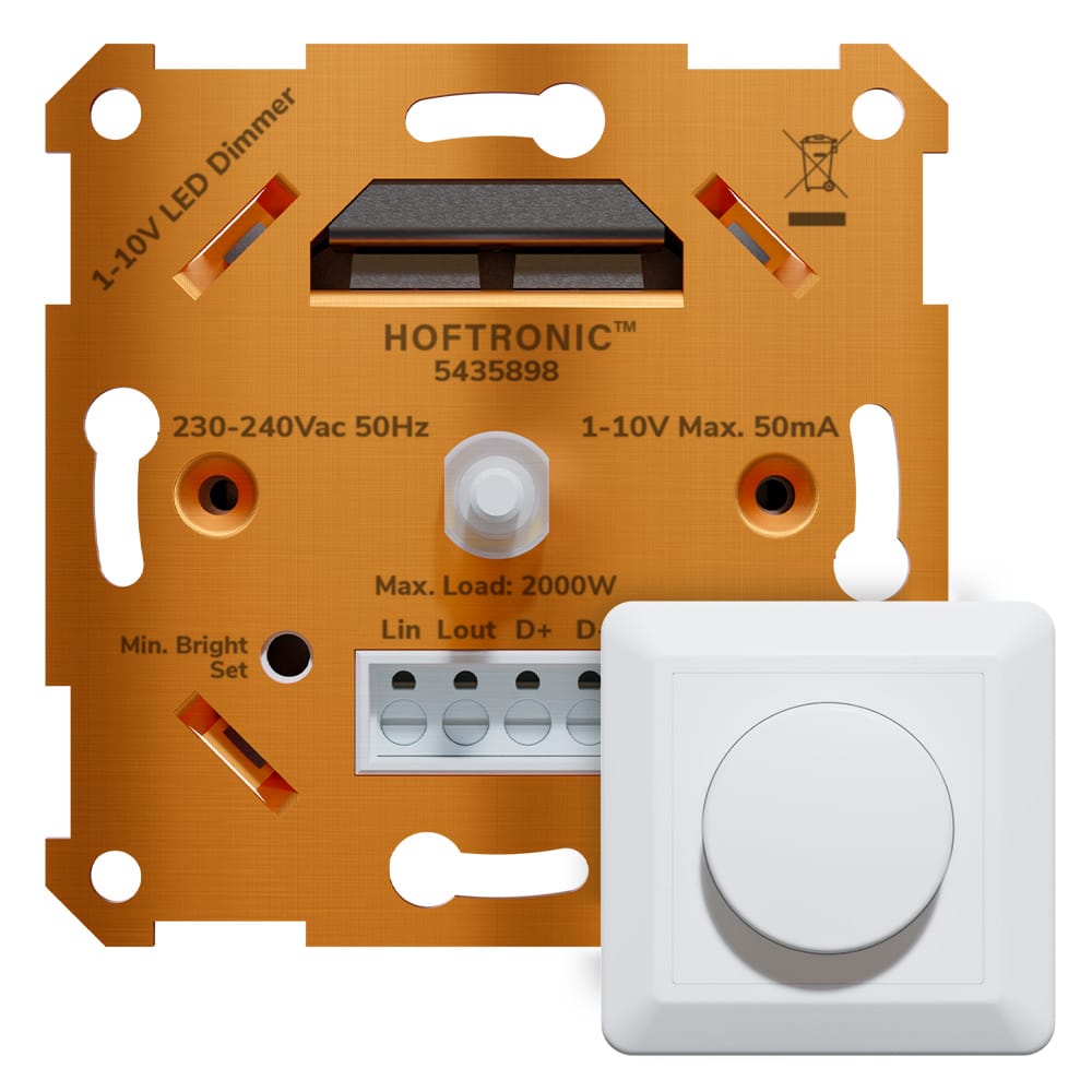 LED Dimmer - 1-10V - Max 50mA - Incl. wit frame en draaiknop - Geschikt voor 1-10V dimbare verlichting - voor LED High Bay & LED Panelen afbeelding