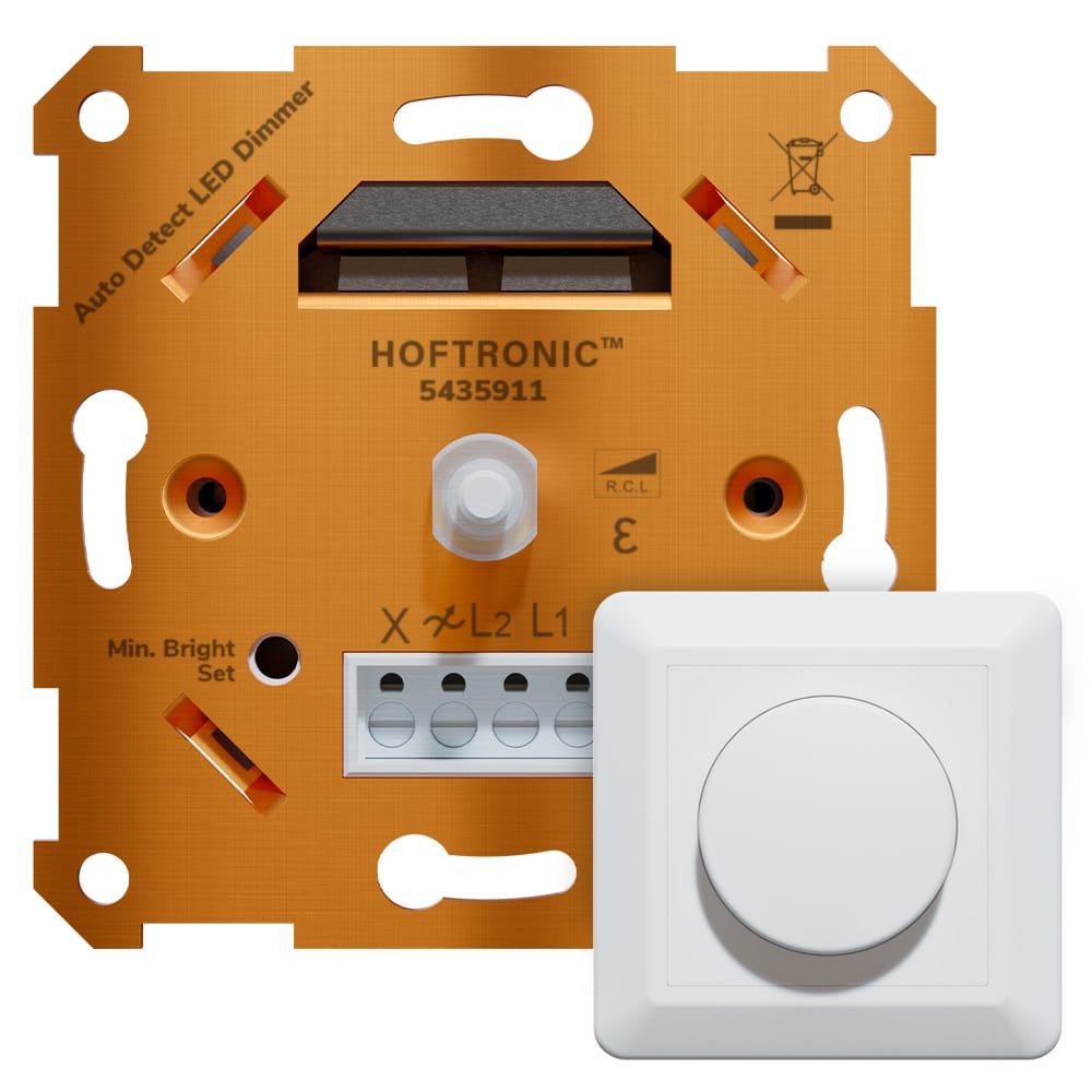 LED Dimmer Inbouw - 3-400 Watt - Geschikt voor fase aan- en afsnijding - Incl. wit frame en druk/draaiknop - Auto detectie - Min/Max. Instelbaar afbeelding