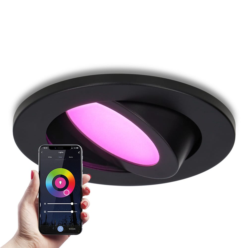 Vienna - Smart inbouwspot - IP65 waterdicht - 6 Watt 450 Lumen - Wifi + Bluetooth - RGBWW - GU10 - Google Home, Amazon Alexa en Siri - Voor binnen, buiten en badkamer - Zwart afbeelding