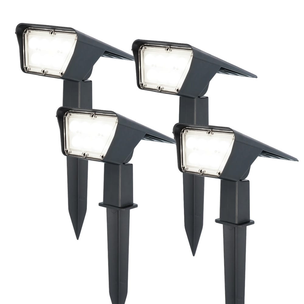 Set van 4 Odessa solar prikspots - Incl. Schemerschakelaar - 6000K daglicht wit - 2 lichtstanden - 300 lumen - 6-12 uur brandtijd - Kantelbaar - IP65 waterdicht afbeelding