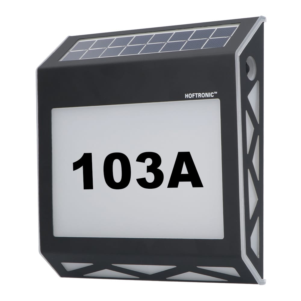 Numa - LED Solar Huisnummer - Wandlamp - 3000K Warm wit - 40 Lumen - Schemerschakelaar - Polykristal solar - IP65 - Zwart - Solar huisnummerverlichting afbeelding