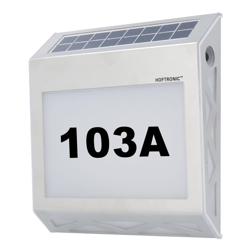 Numa - LED Solar Huisnummer - Wandlamp - 3000K Warm wit - 40 Lumen - Schemerschakelaar - Polykristal solar - IP65 - Zilver - Solar huisnummerverlichting afbeelding