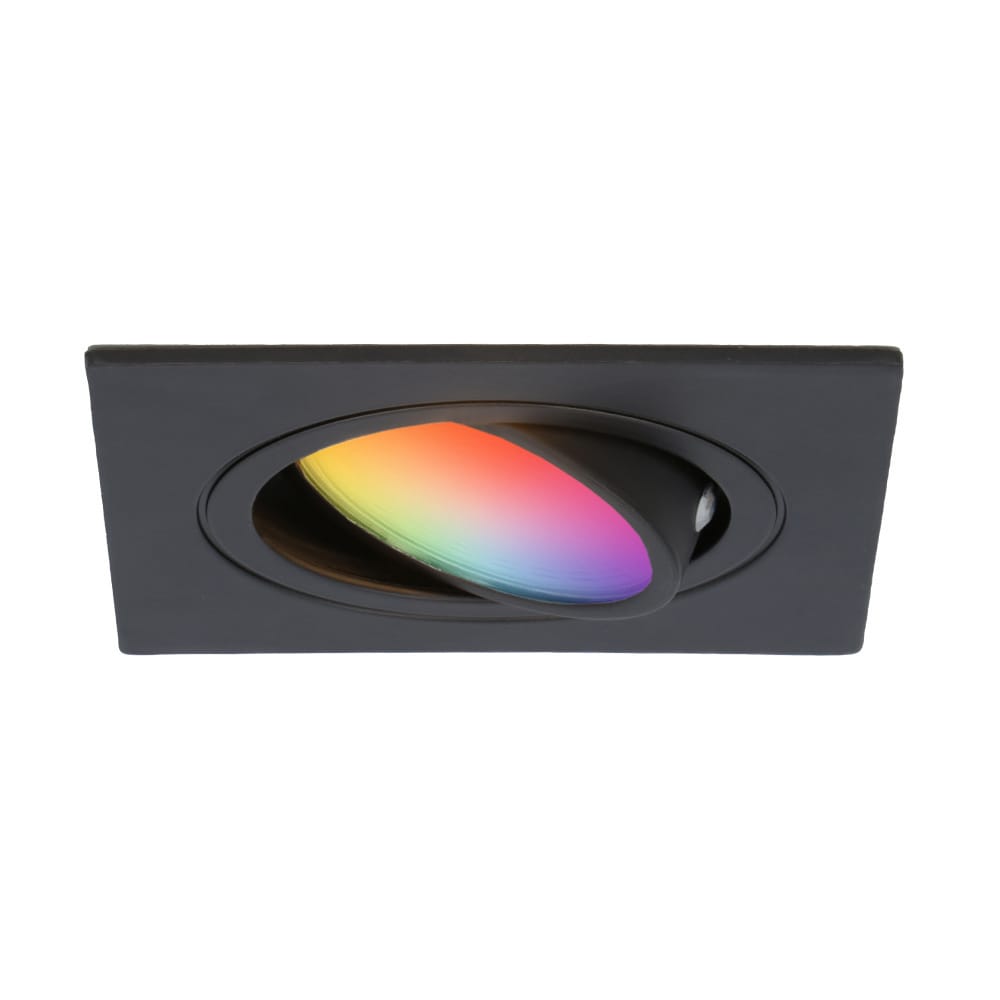 Mallorca - LED inbouwspot - IP20 - Kantelbaar - 5,5 Watt 345 Lumen - Wifi + Bluetooth - RGBWW - GU10 - Google Home, Amazon Alexa en Siri - Vierkant - Voor binnen - Zwart afbeelding 1
