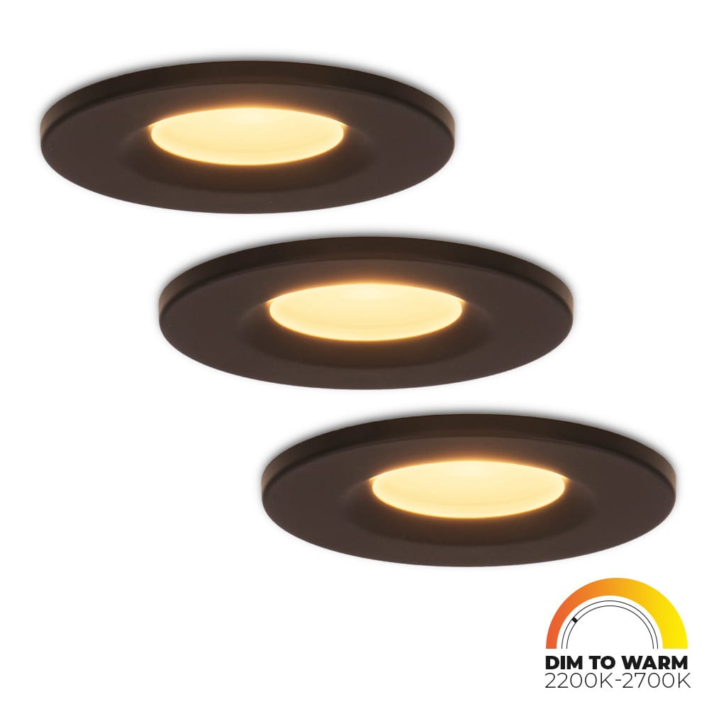 Set van 3 Venezia LED inbouwspots - 6 Watt 460lm - Dim to warm - Rond - Dimbaar - IP65 waterdicht - Zwart - Voor binnen, buiten en badkamer afbeelding