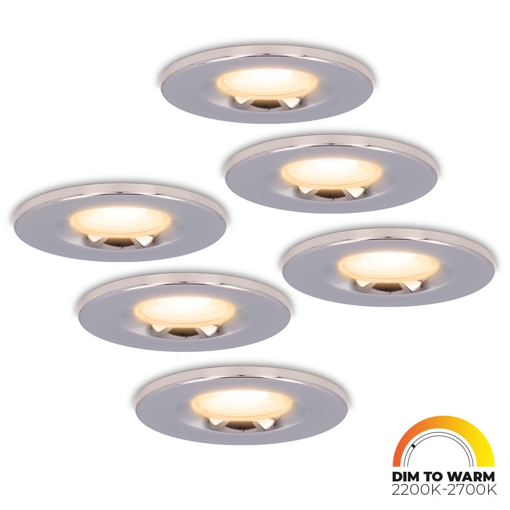 Set van 6 Venezia LED inbouwspots - 6 Watt 460lm - Dim to warm - Rond - Dimbaar - IP65 waterdicht - Chrome - Voor binnen, buiten en badkamer afbeelding