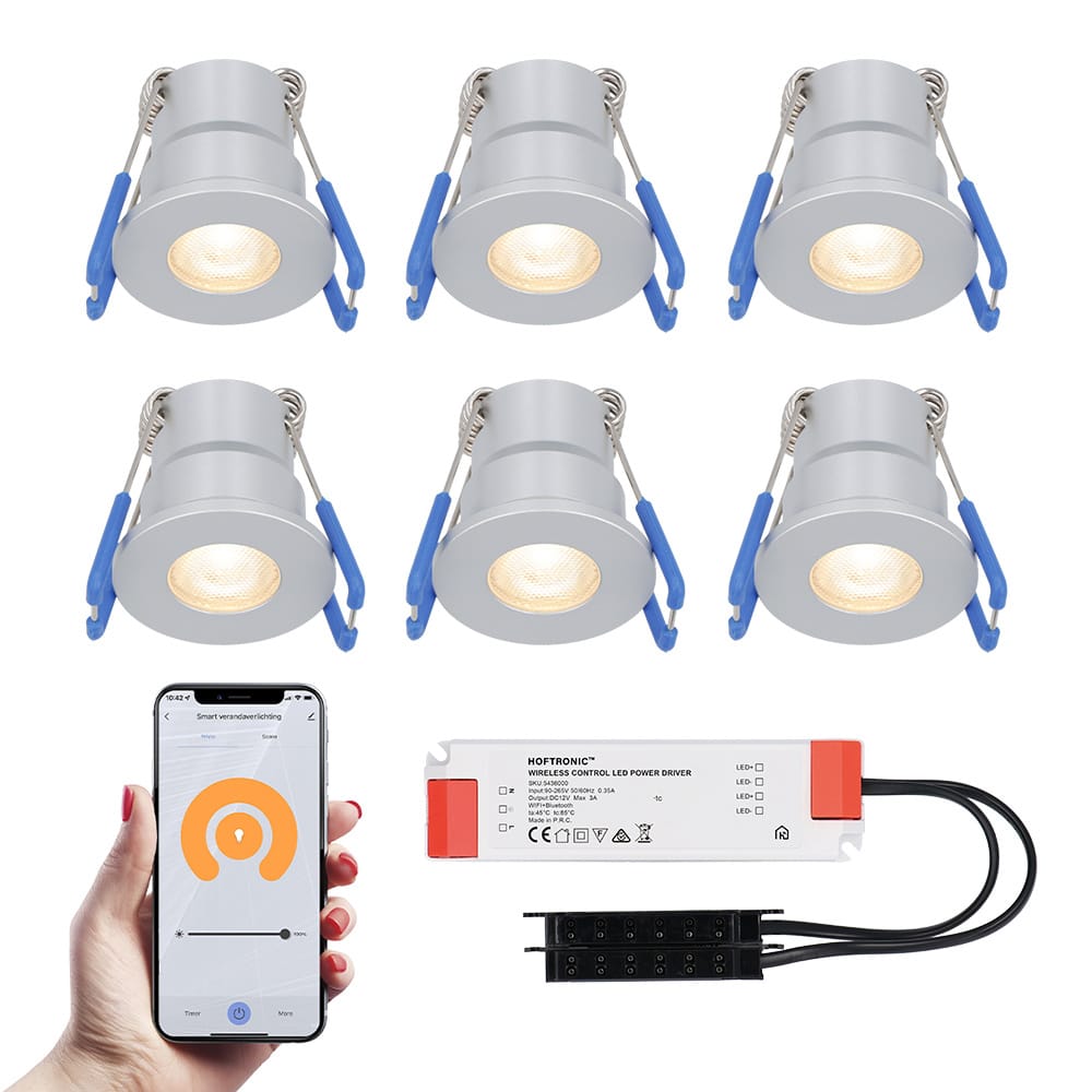 Set van 6 Milano Smart LED Mini Inbouwspots - Veranda spots - 12V 3W 200lm - Dimbaar - Wifi & Bluetooth - 2700K - IP65 waterdicht - RVS afbeelding