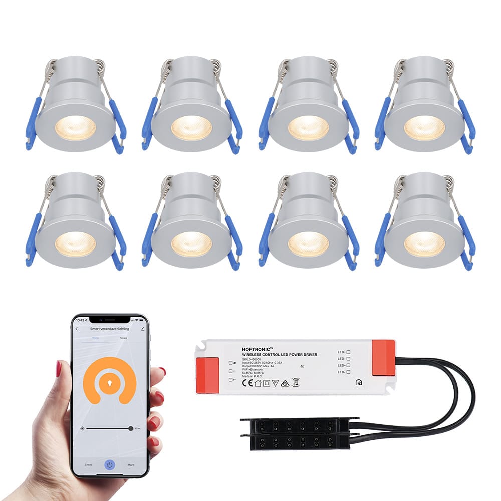 Set van 8 Milano Smart LED Mini Inbouwspots - Veranda spots - 12V 3W 200lm - Dimbaar - Wifi & Bluetooth - 2700K - IP65 waterdicht - RVS afbeelding