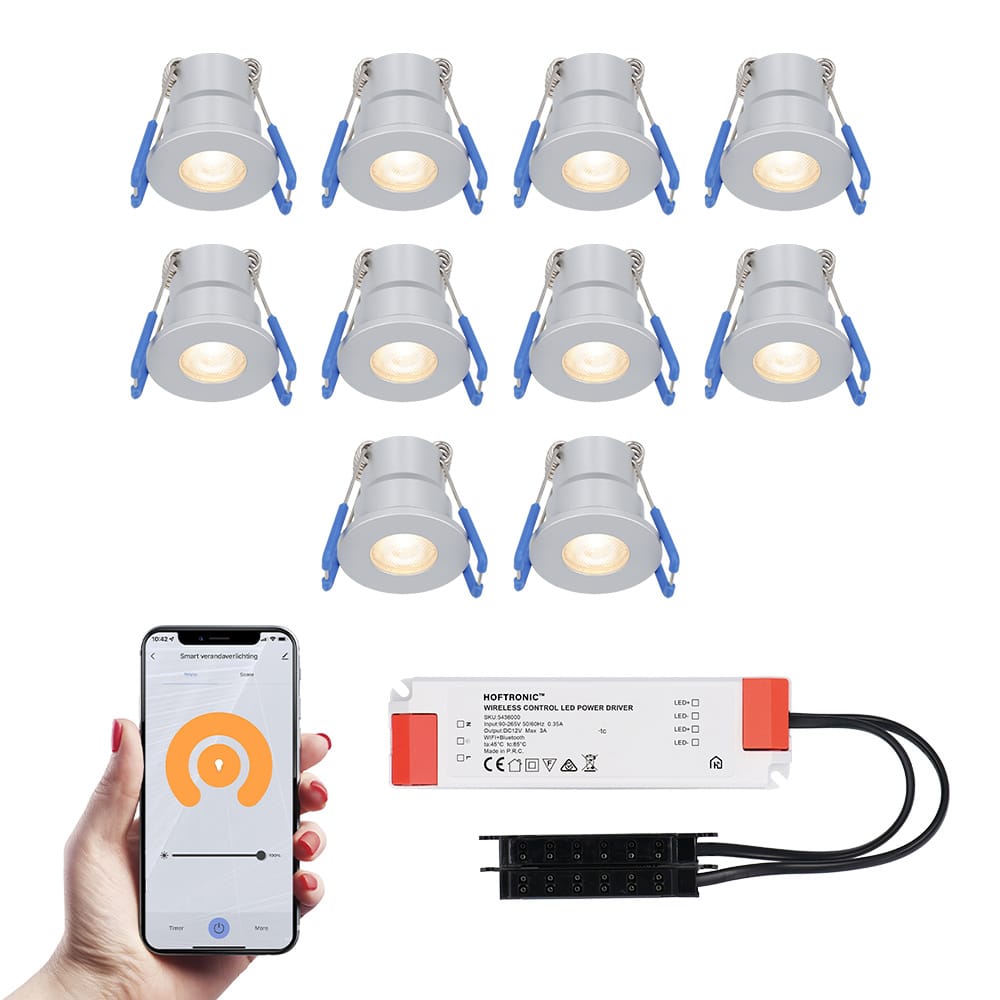Set van 10 Milano Smart LED Mini Inbouwspots - Veranda spots - 12V 3W 200lm - Dimbaar - Wifi & Bluetooth - 2700K - IP65 waterdicht - RVS afbeelding