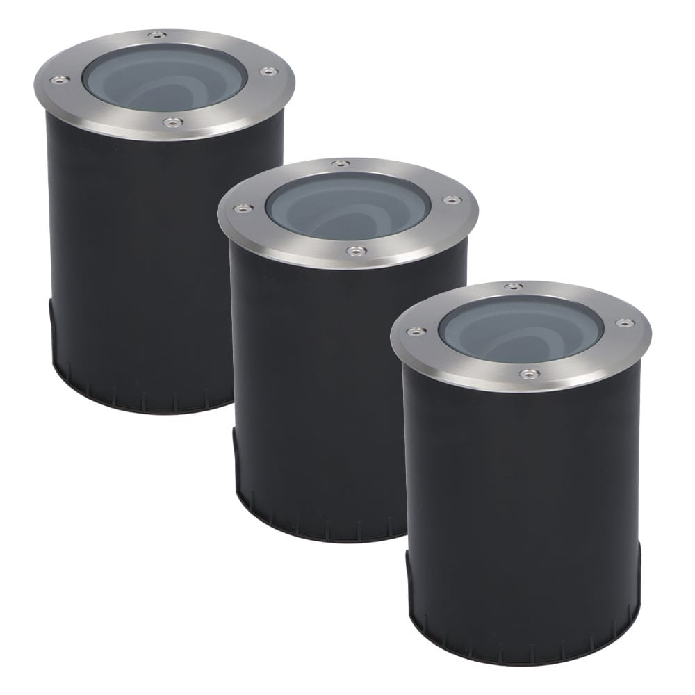 Set van 3 Lilly LED Grondspots - Dimbaar - Kantelbaar - GU10 fitting - Rond - IK10 - Tuinspot - Oprit - RVS - IP67 waterdicht