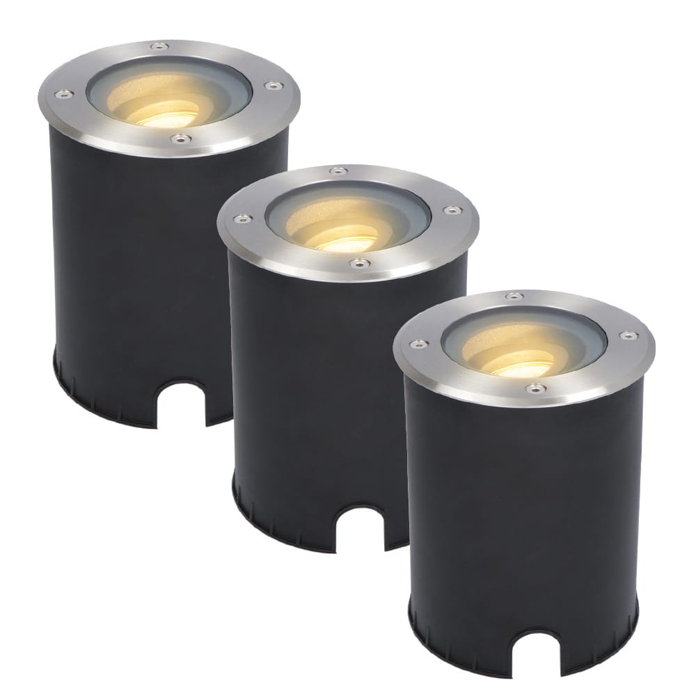 Set van 3 Lilly LED Grondspots - Dimbaar - Kantelbaar - GU10 - Rond - 2700K warm wit - 4 Watt 345 lumen - IK10 - RVS - IP67 waterdicht afbeelding