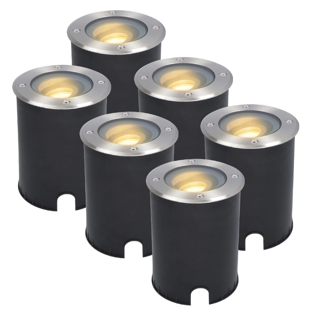 Set van 6 Lilly LED Grondspots - Dimbaar - Kantelbaar - GU10 - Rond - 2700K warm wit - 4 Watt 345 lumen - IK10 - RVS - IP67 waterdicht afbeelding