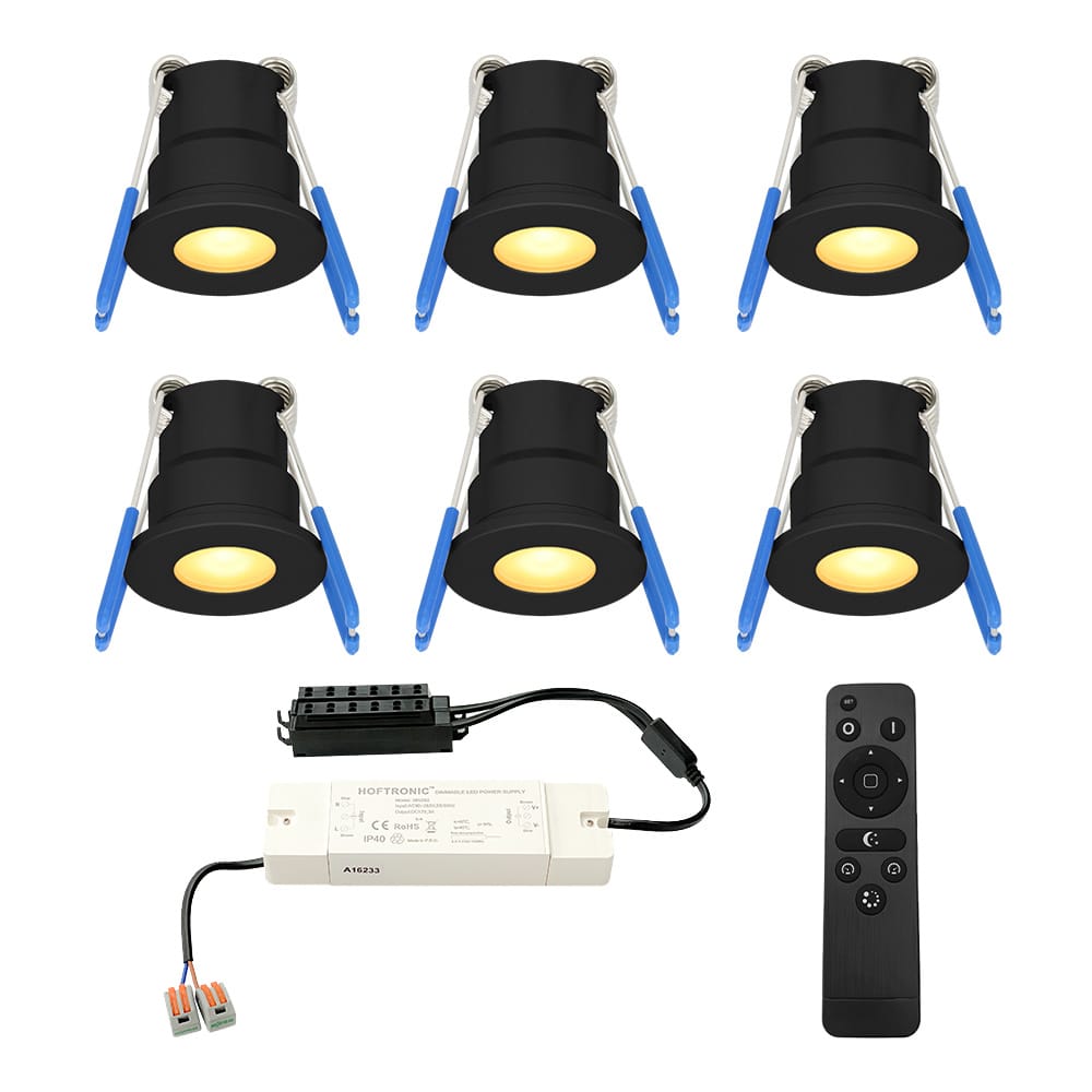 Set van 6 Milano LED Mini Inbouwspots met trafo - 12 Volt 3 Watt 200 lumen - Dimbaar - Plat 34mm - 2700K - IP65 waterdicht - Zwart - Veranda Spotjes - Overkapping Spotjes afbeelding