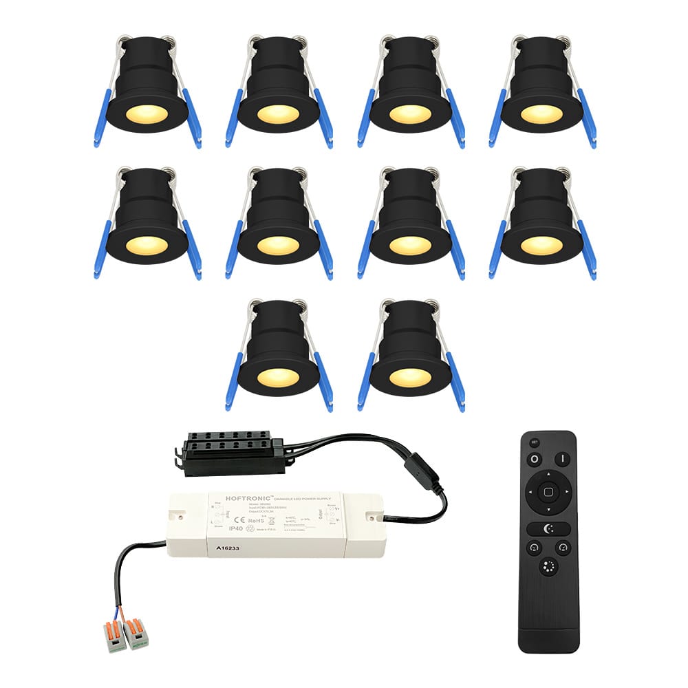 Set van 10 Milano LED Mini Inbouwspots met trafo - 12 Volt 3 Watt 200 lumen - Dimbaar - Plat 34mm - 2700K - IP65 waterdicht - Zwart - Veranda Spotjes - Overkapping Spotjes afbeelding